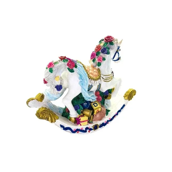 Vintage World Bazaars Inc. Rose‎ Covered Musical Rocking Horse Elegant - Picture 15 of 16